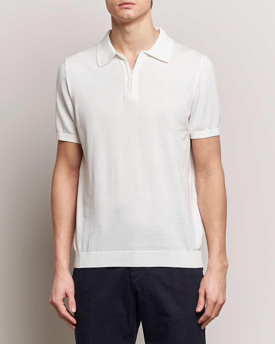 Hombres | Polos | Oscar Jacobson | Otto Short Sleeve Zip Polo White