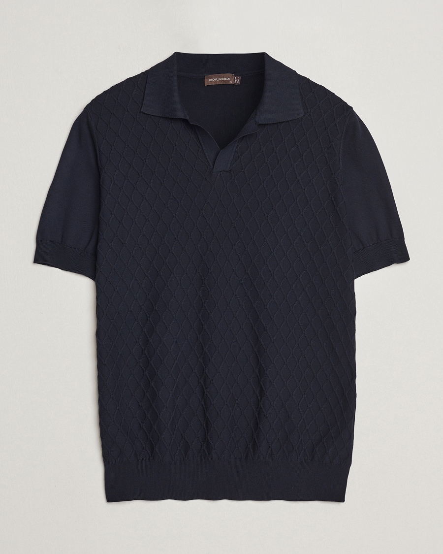 Hombres | Polos | Oscar Jacobson | Mirza Structured Cotton Polo Navy