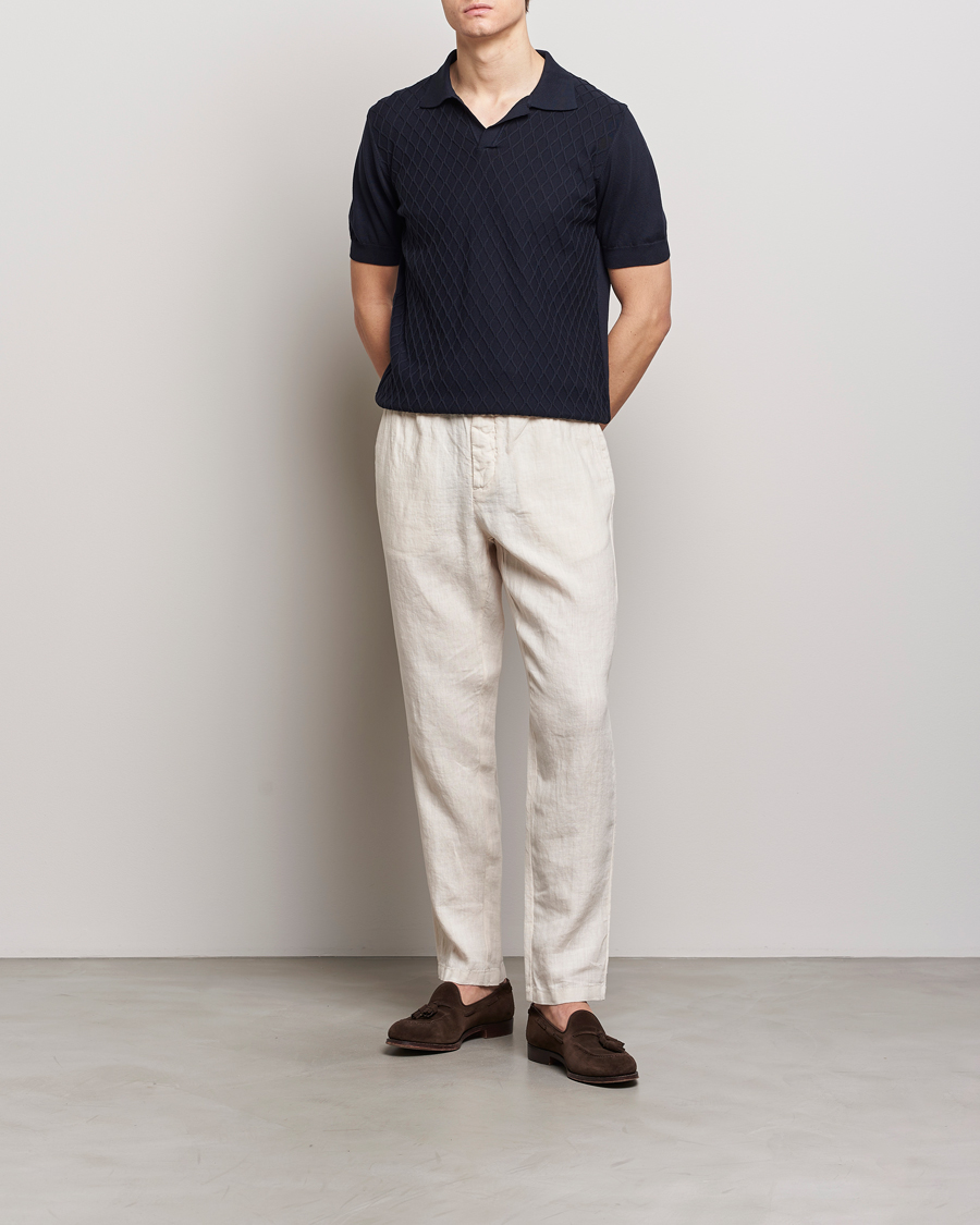 Hombres | Polos | Oscar Jacobson | Mirza Structured Cotton Polo Navy