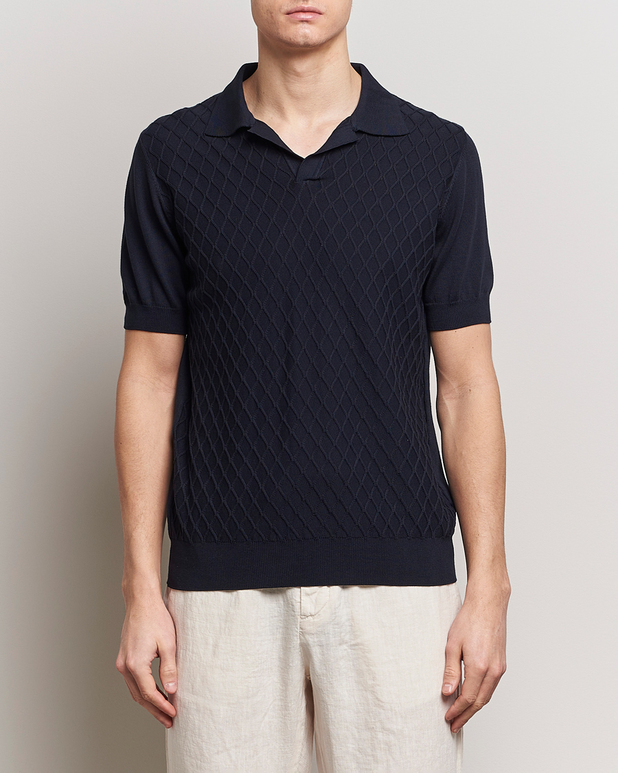 Hombres | Polos | Oscar Jacobson | Mirza Structured Cotton Polo Navy