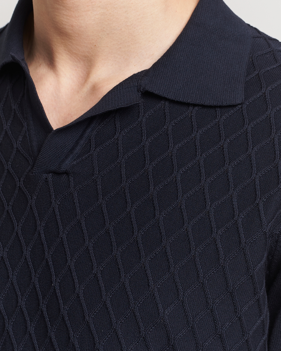 Hombres | Polos | Oscar Jacobson | Mirza Structured Cotton Polo Navy