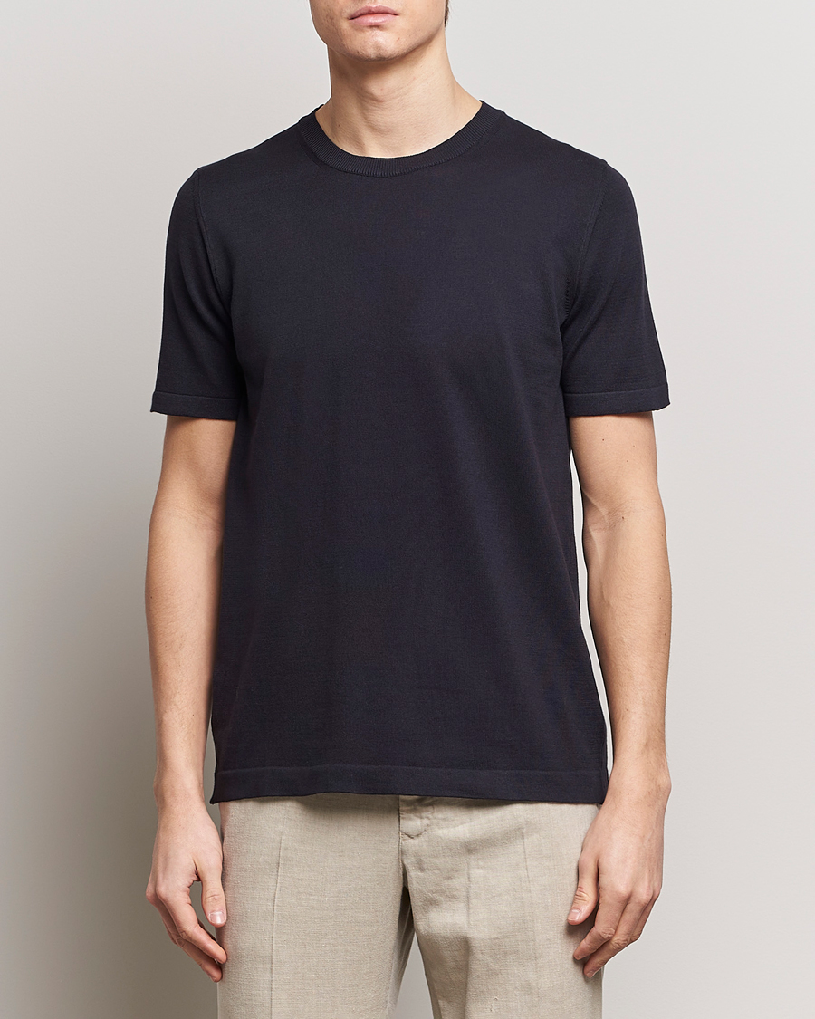 Hombres | Oscar Jacobson | Oscar Jacobson | Brian Knitted Cotton T-Shirt Navy