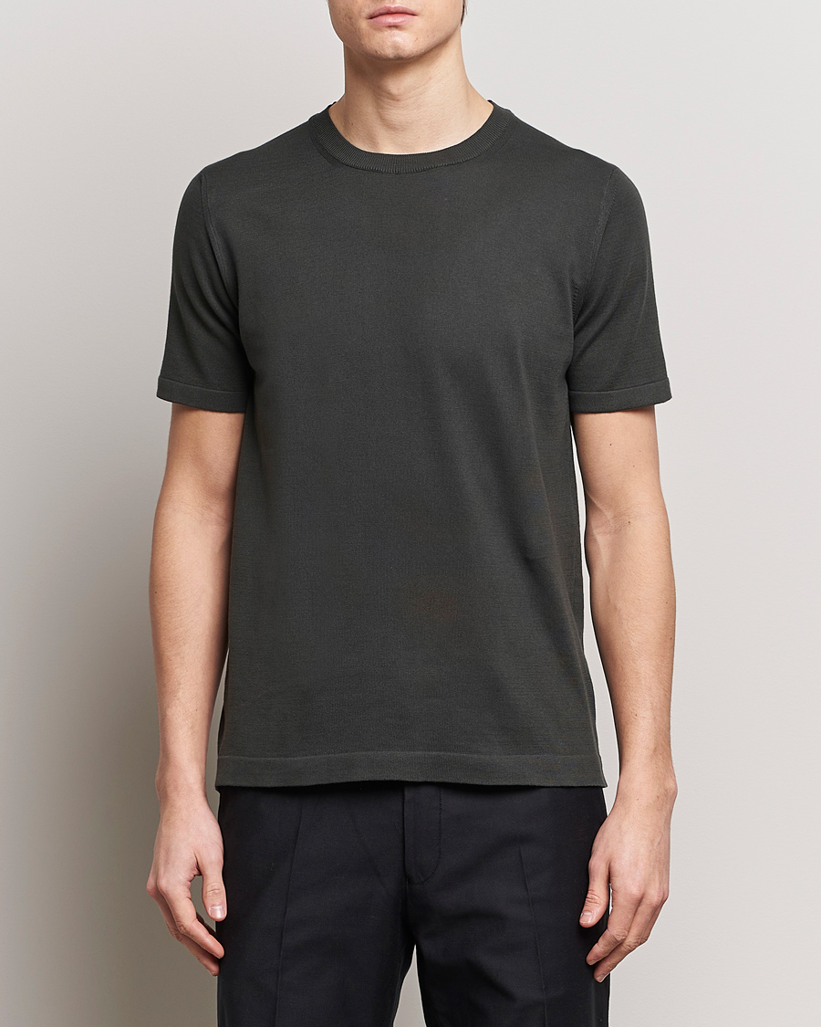 Hombres | Camisetas de manga corta | Oscar Jacobson | Brian Knitted Cotton T-Shirt Olive
