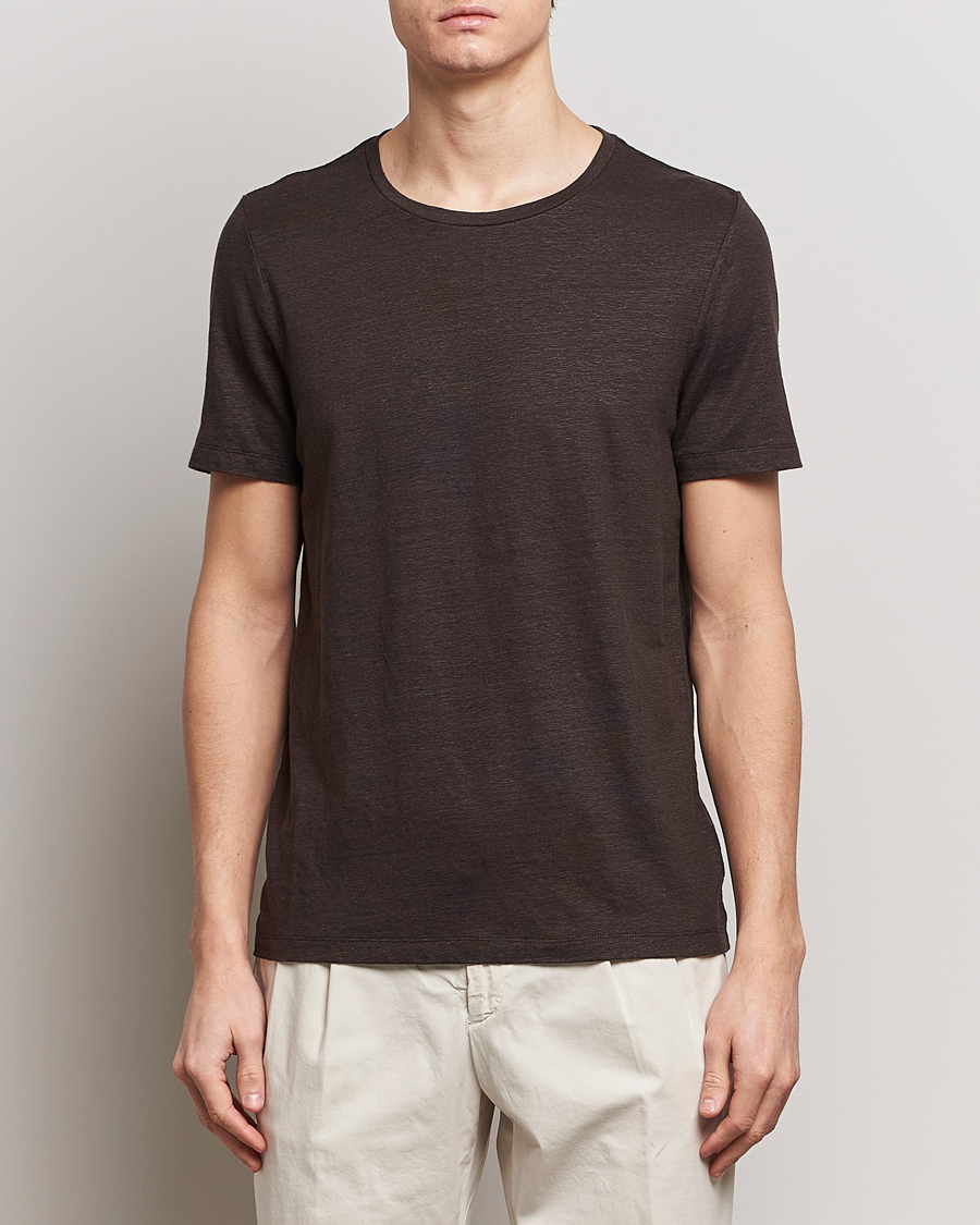 Hombres | Camisetas de manga corta | Oscar Jacobson | Kyran Linen T-Shirt Brown