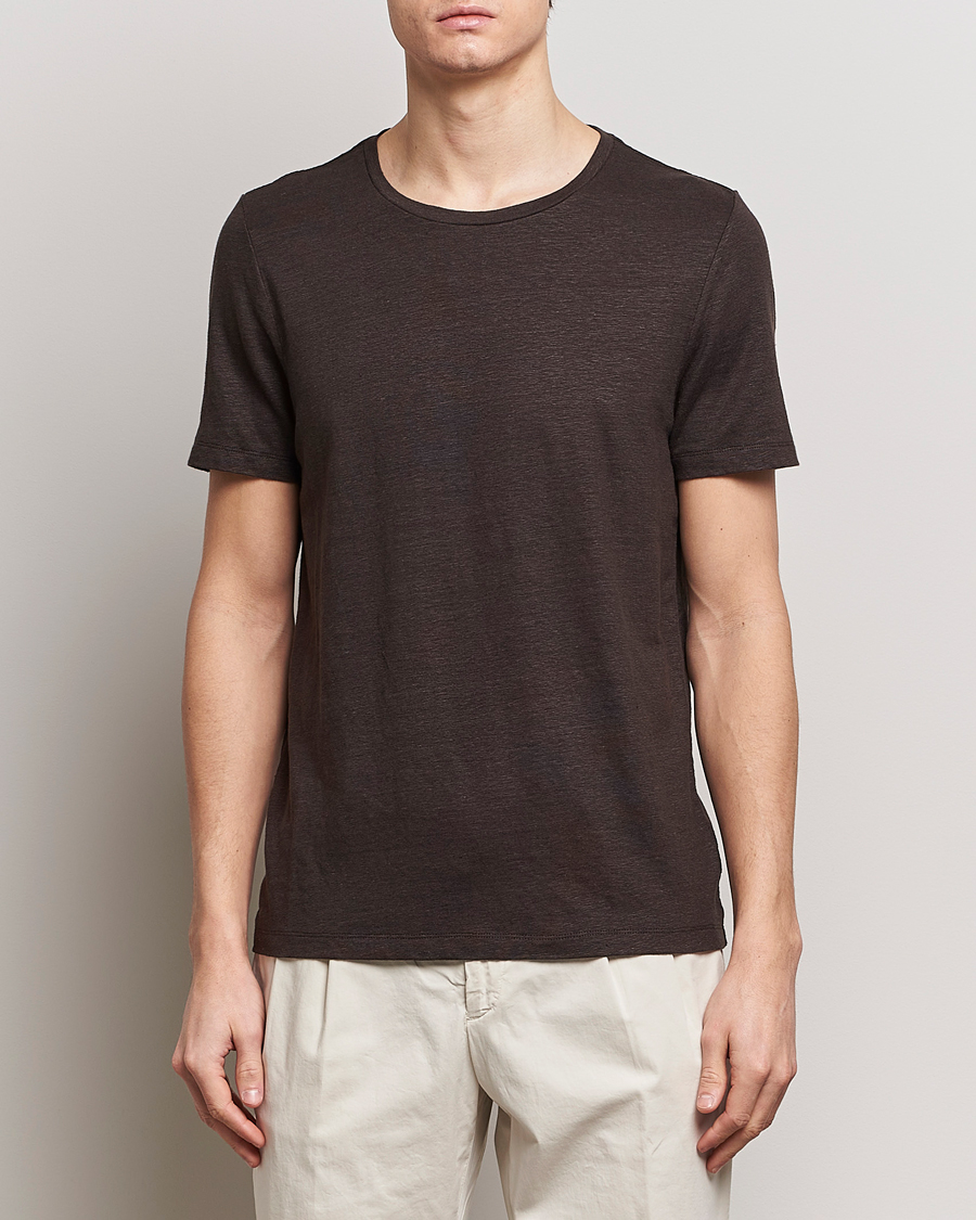 Hombres | Camisetas | Oscar Jacobson | Kyran Linen T-Shirt Brown