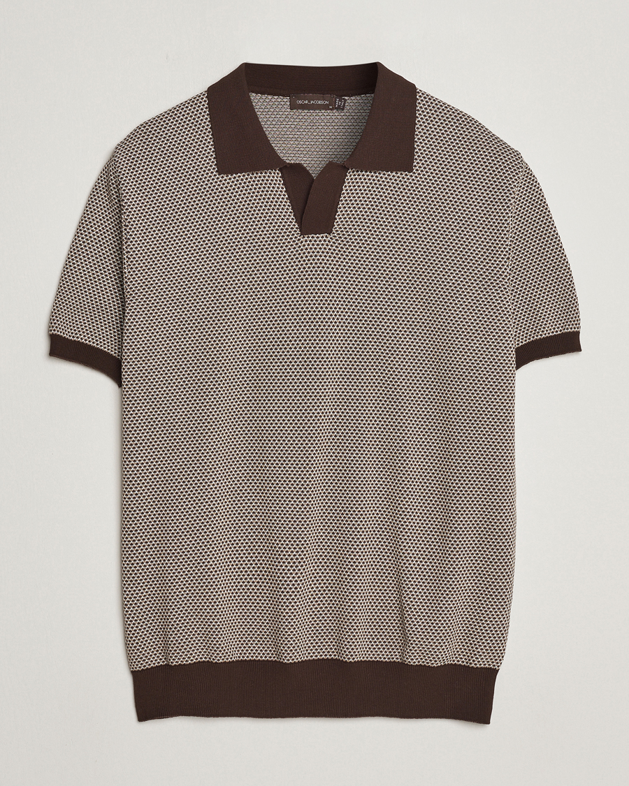 Hombres | Polos | Oscar Jacobson | Dalius Structured Cotton Polo Brown