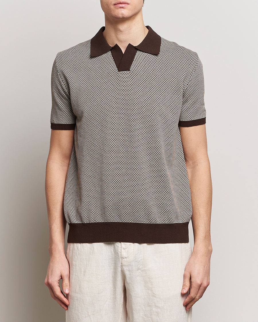 Hombres | Business & Beyond | Oscar Jacobson | Dalius Structured Cotton Polo Brown