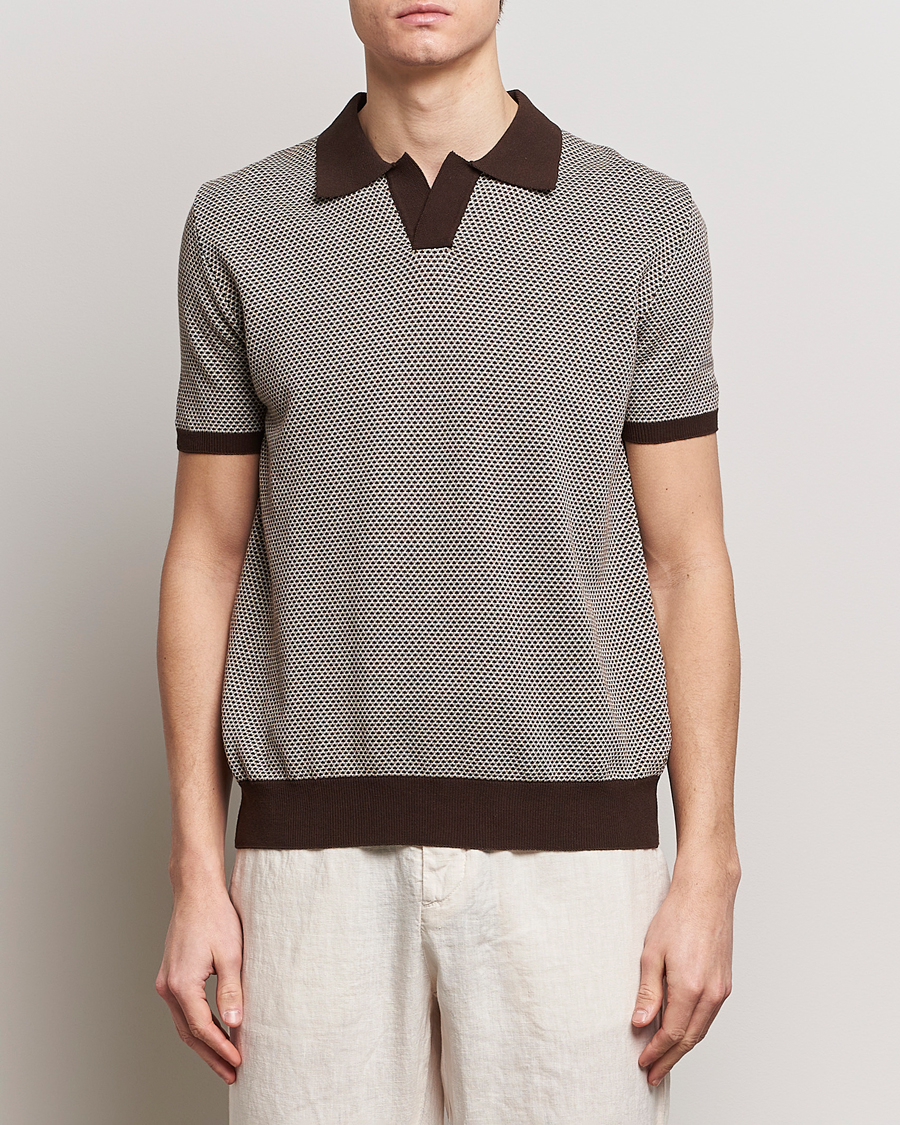 Hombres | Polos | Oscar Jacobson | Dalius Structured Cotton Polo Brown