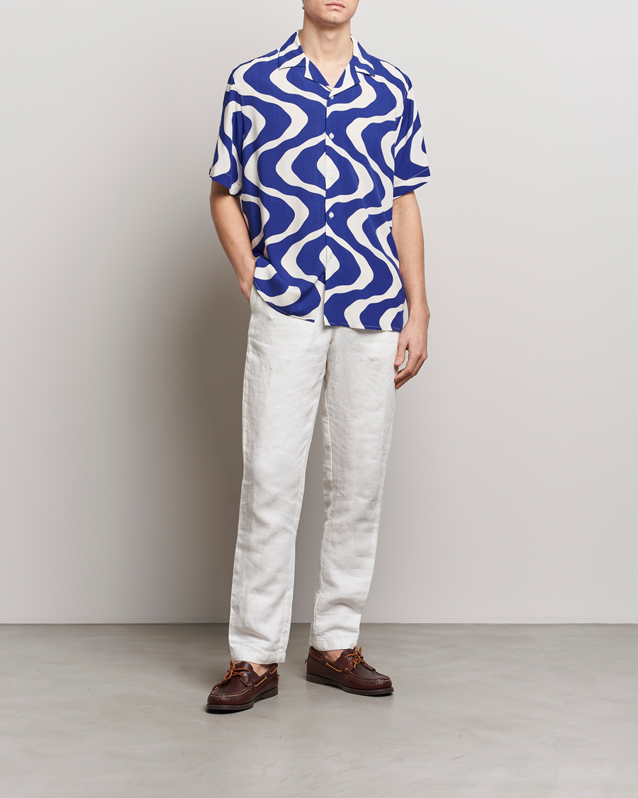 Hombres | Camisas | OAS | Viscose Resort Short Sleeve Shirt Blue Rippling