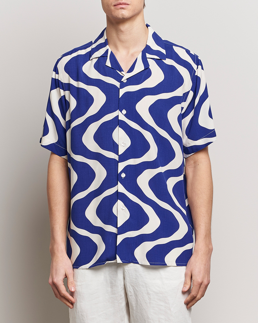 Hombres | Camisas de manga corta | OAS | Viscose Resort Short Sleeve Shirt Blue Rippling