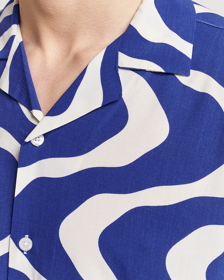 Hombres | Camisas | OAS | Viscose Resort Short Sleeve Shirt Blue Rippling