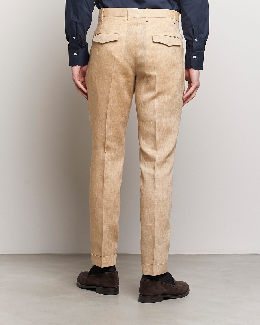Hombres | Pantalones | PT01 | Slim Fit Pleated Linen Trousers Light Beige
