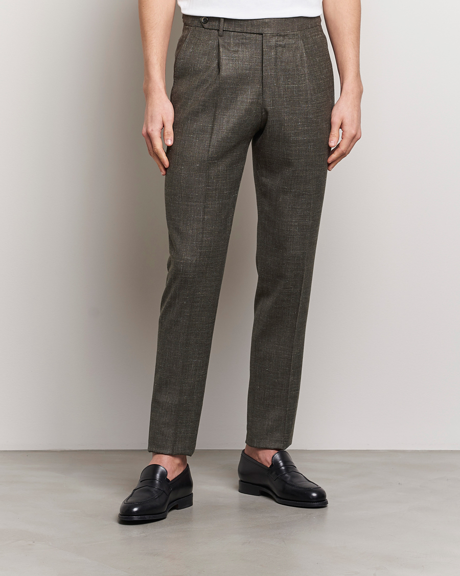Hombres | PT01 | PT01 | Gentleman Fit Wool/Silk Trousers Dark Brown