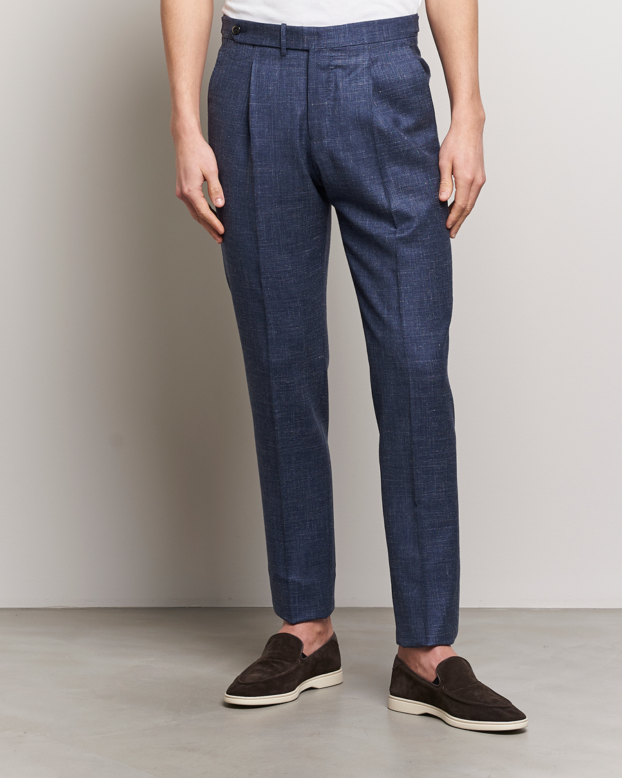 Hombres | Ropa | PT01 | Gentleman Fit Wool/Silk Trousers Navy