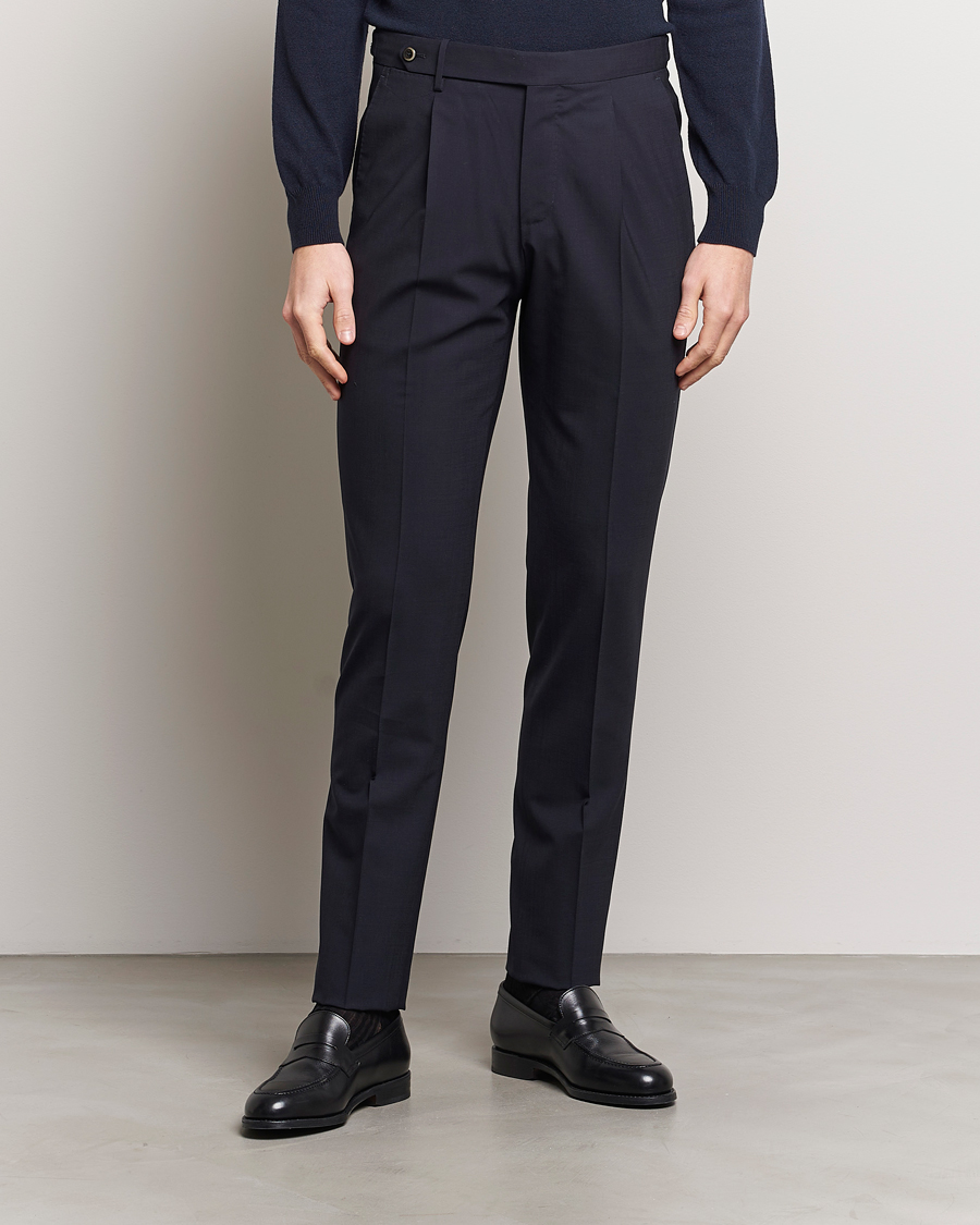 Hombres | Quiet Luxury | PT01 | Gentleman Fit Wool Stretch Trousers Navy