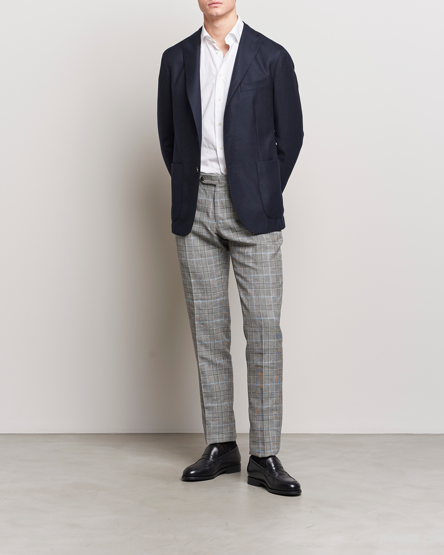 Hombres | Pantalones | PT01 | Slim Fit Glencheck Trousers Grey/Blue