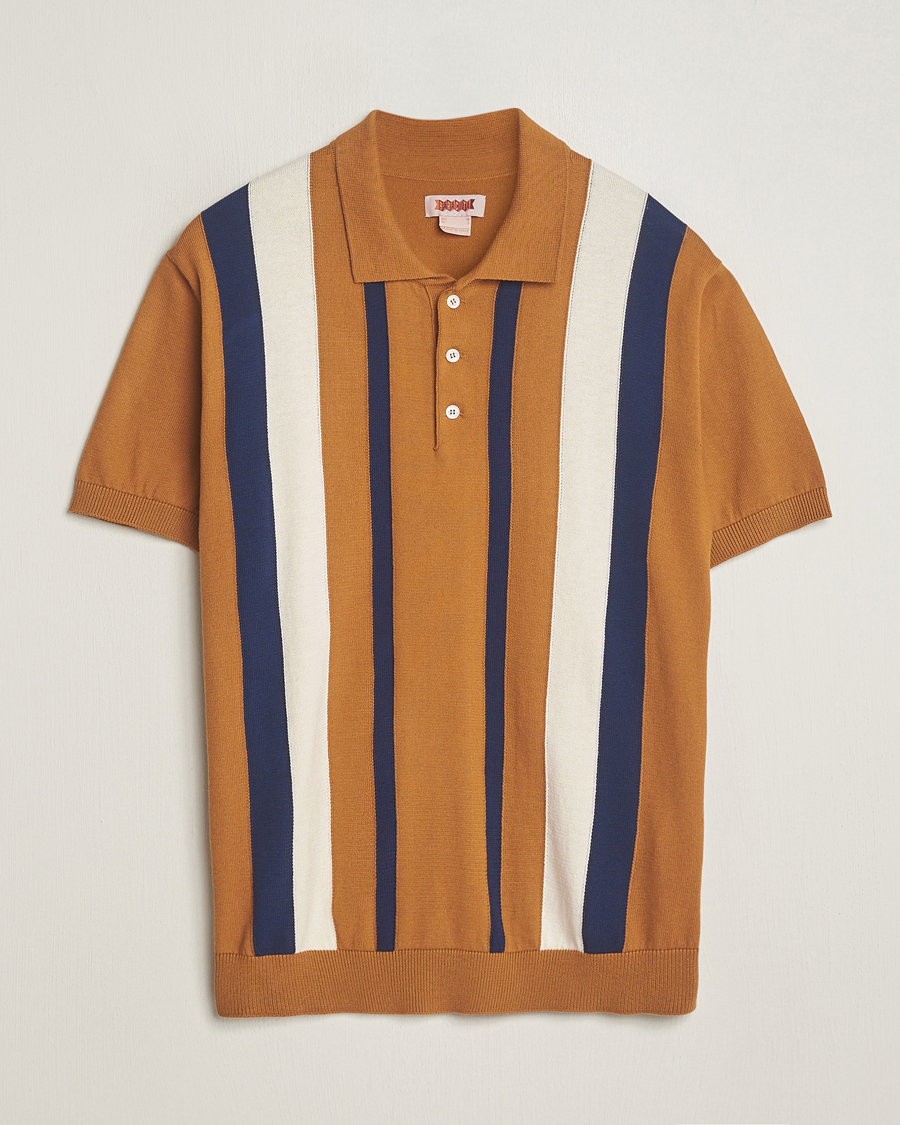 Hombres | Polos | Baracuta | Stripe Knitted Short Sleeve Polo Pumpkin Spice