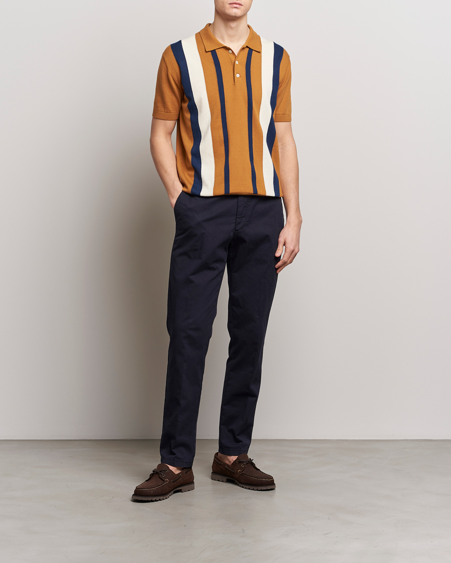 Hombres | Polos | Baracuta | Stripe Knitted Short Sleeve Polo Pumpkin Spice