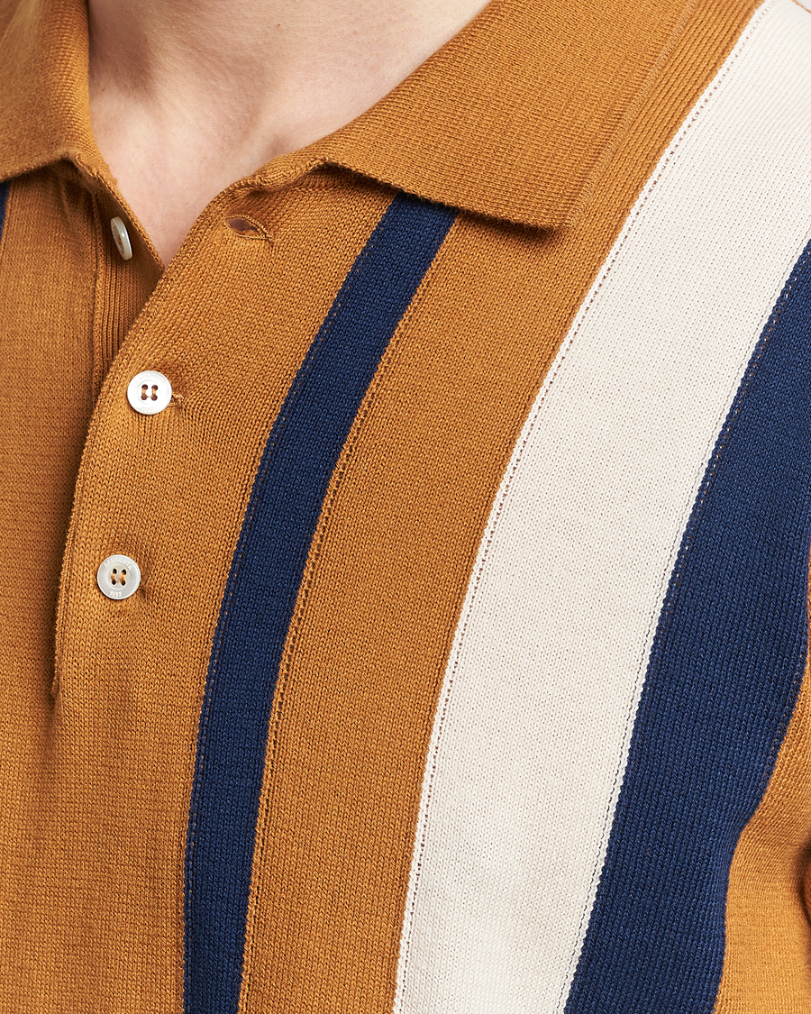 Hombres | Polos | Baracuta | Stripe Knitted Short Sleeve Polo Pumpkin Spice