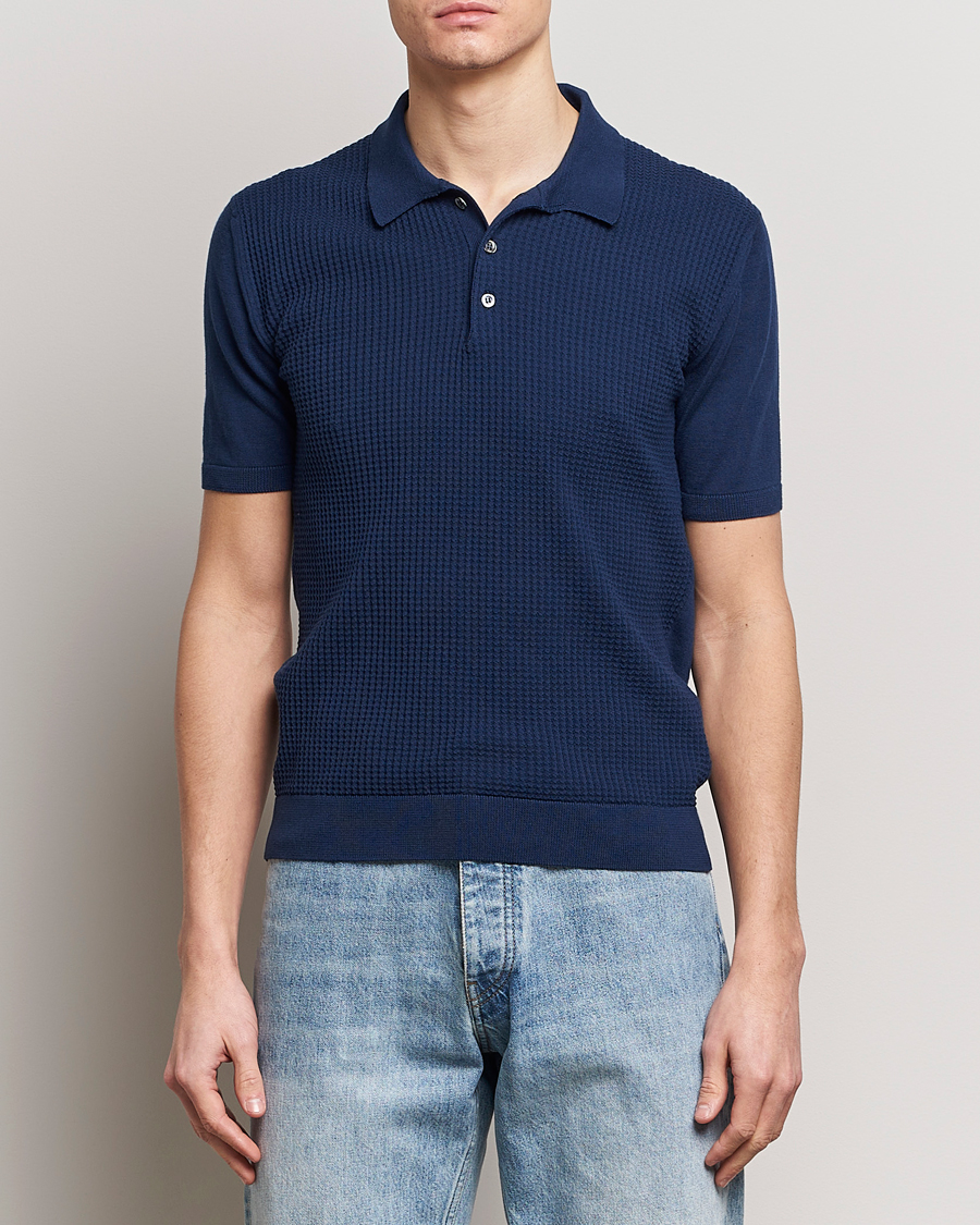 Hombres | Best of British | Baracuta | Waffle Knitted Polo Navy
