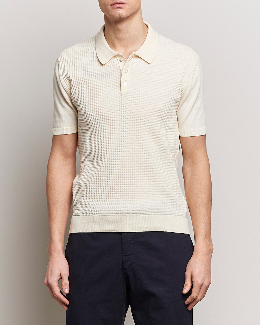 Hombres | Best of British | Baracuta | Waffle Knitted Polo Ivory