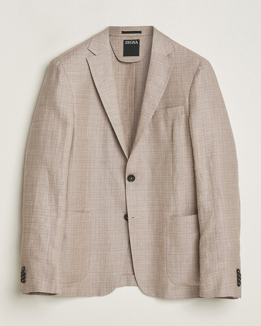 Hombres | Blazers | Zegna | Unconstructed Linen Blend Blazer Brown