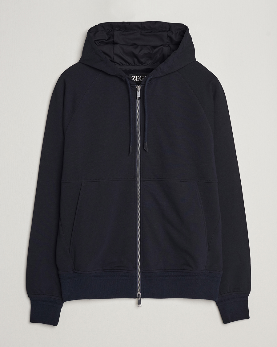 Hombres | Jerséis y prendas de punto | Zegna | Cotton Stretch Zip Hoodie Navy
