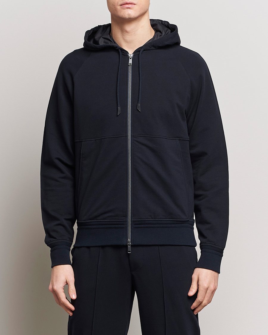 Hombres | Jerséis y prendas de punto | Zegna | Cotton Stretch Zip Hoodie Navy
