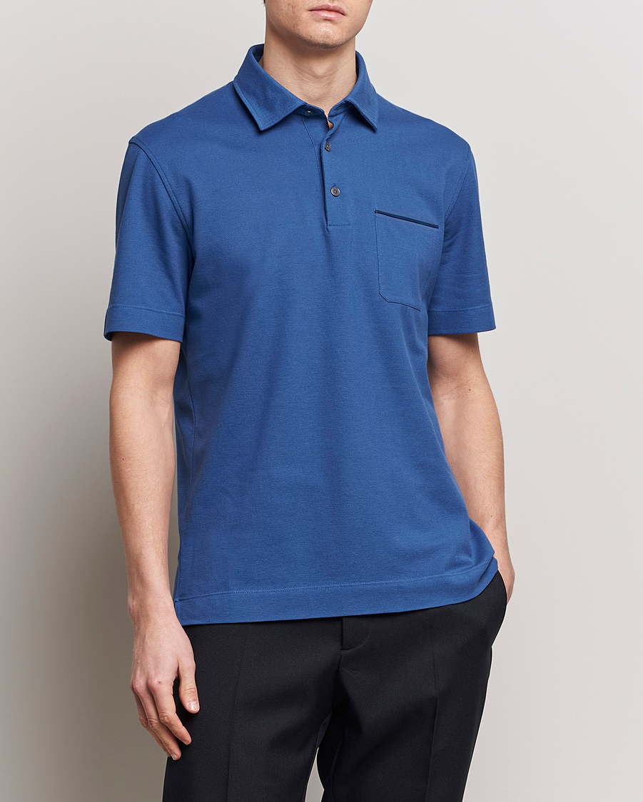Hombres | Italian Department | Zegna | Short Sleeve Pocket Polo Blue