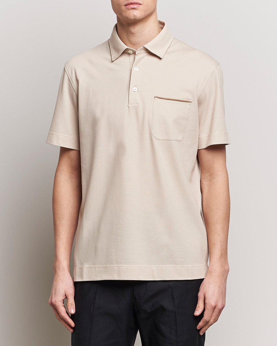 Hombres | Polos | Zegna | Short Sleeve Pocket Polo Beige