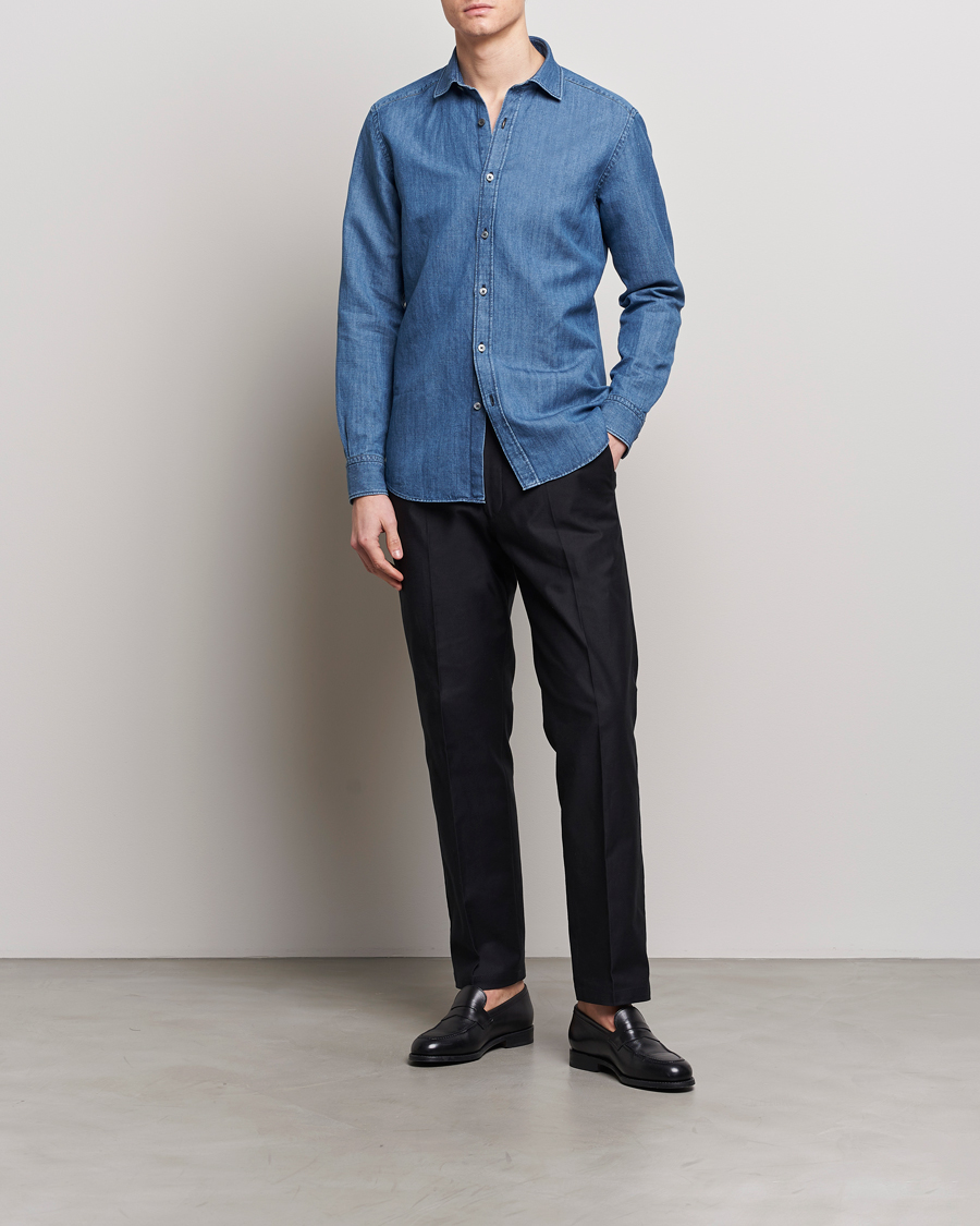 Hombres | Camisas | Zegna | Slim Fit Denim Shirt Stone Wash