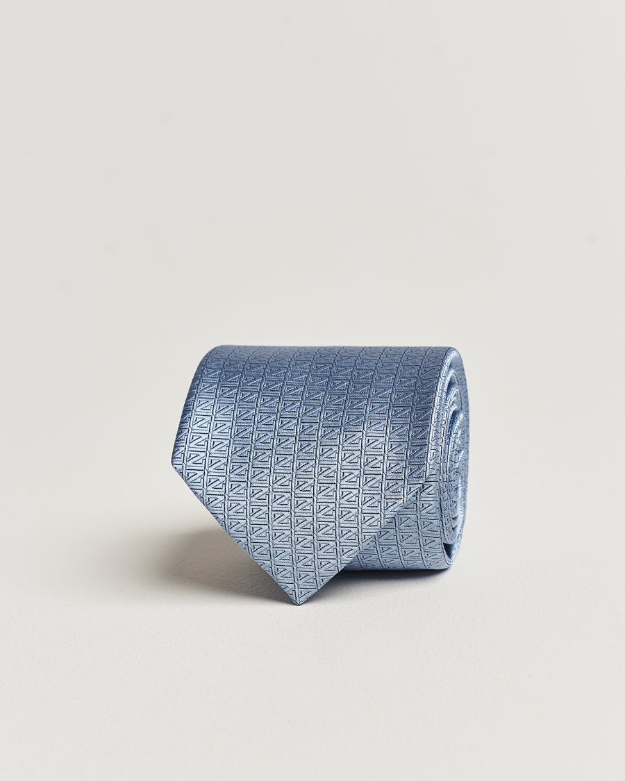 Hombres | Zegna Monogram Silk Tie Light Blue | Zegna | Monogram Silk Tie Light Blue