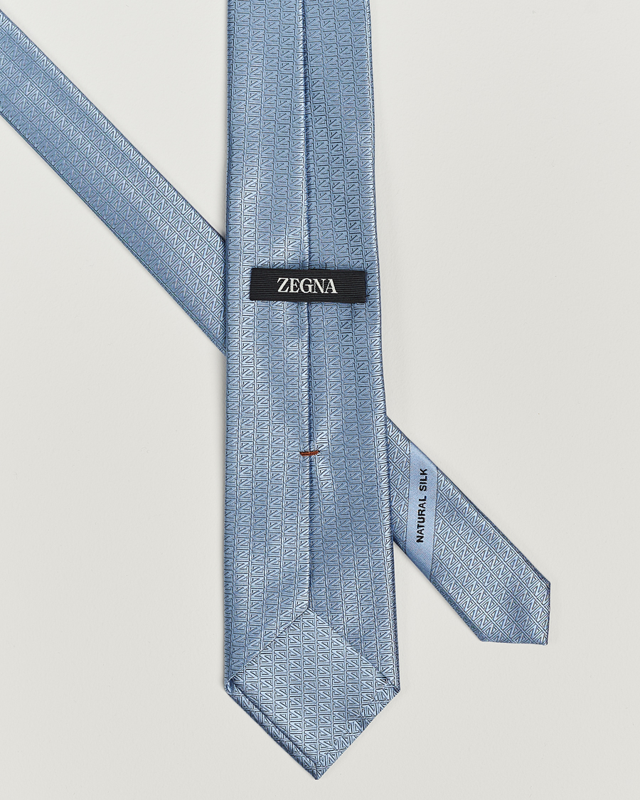 Hombres | Zegna Monogram Silk Tie Light Blue | Zegna | Monogram Silk Tie Light Blue