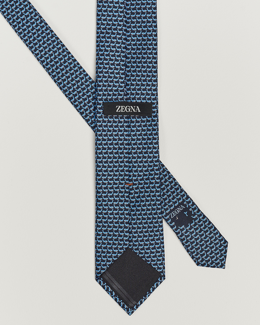 Hombres | Zegna Animal Print Silk Tie Navy | Zegna | Animal Print Silk Tie Navy