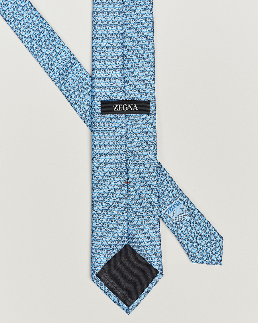 Hombres | Zegna Animal Print Silk Tie Light Blue | Zegna | Animal Print Silk Tie Light Blue