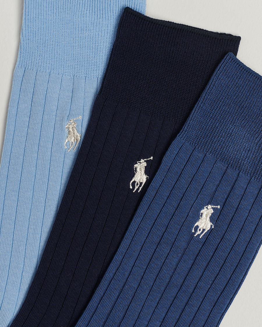 Hombres | Calcetines | Polo Ralph Lauren | 3-Pack Egyptian Rib Crew Sock Blue Combo