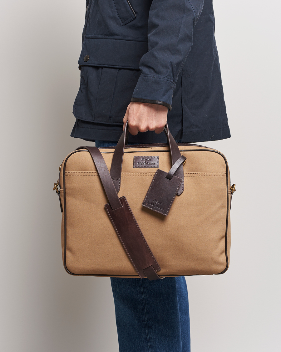 Hombres | Polo Ralph Lauren Canvas/Leather Computer Bag Tan | Polo Ralph Lauren | Canvas/Leather Computer Bag Tan