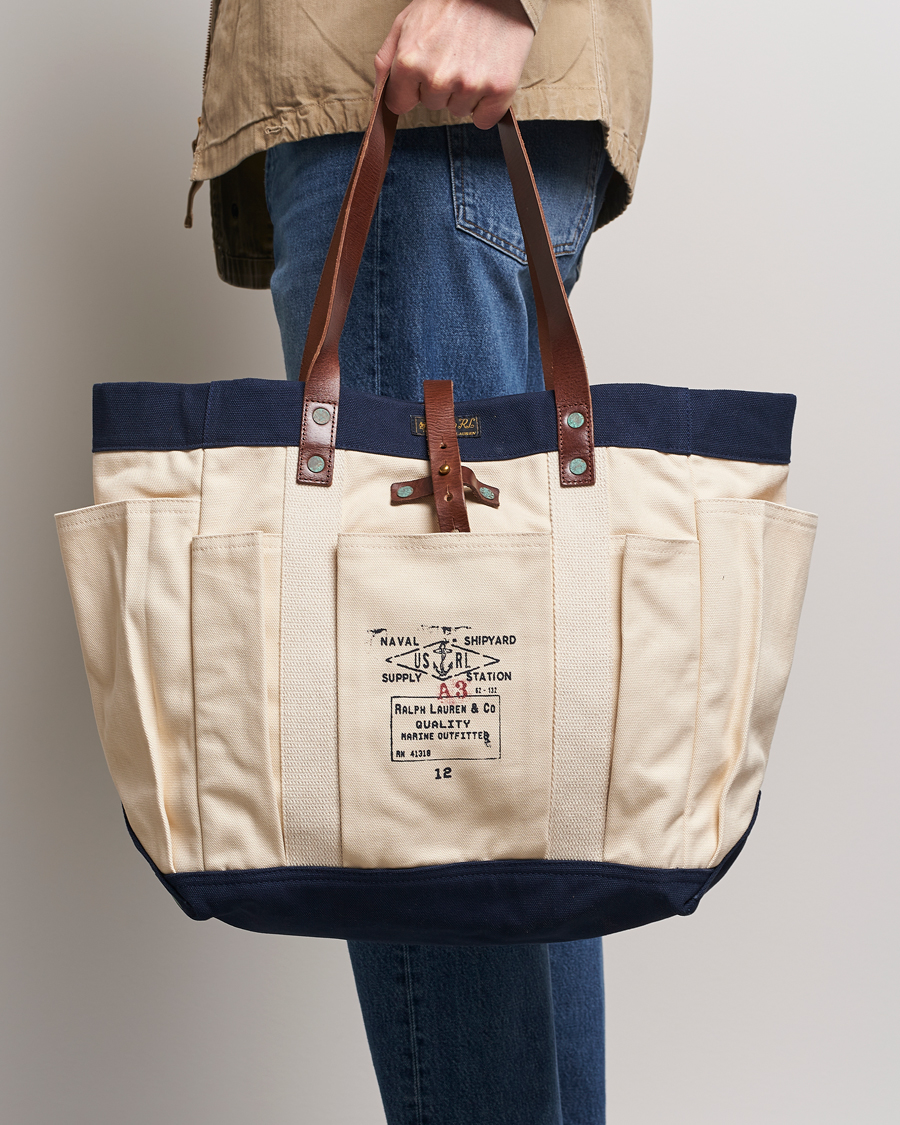 Hombres | Polo Ralph Lauren Canvas Totebag Cream/Aviator Navy | Polo Ralph Lauren | Canvas Totebag Cream/Aviator Navy