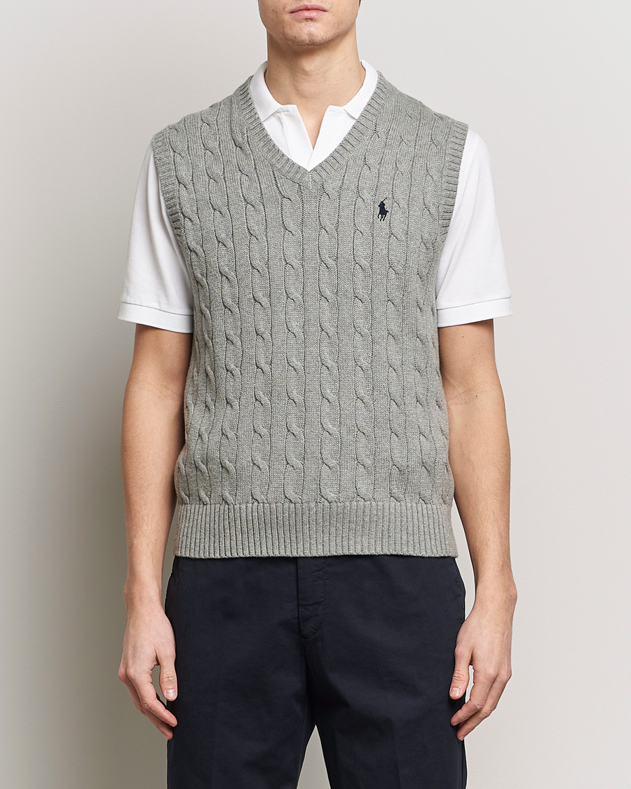 Hombres | Rebajas 20% | Polo Ralph Lauren | Cotton Cable Vest Fawn Grey Heather
