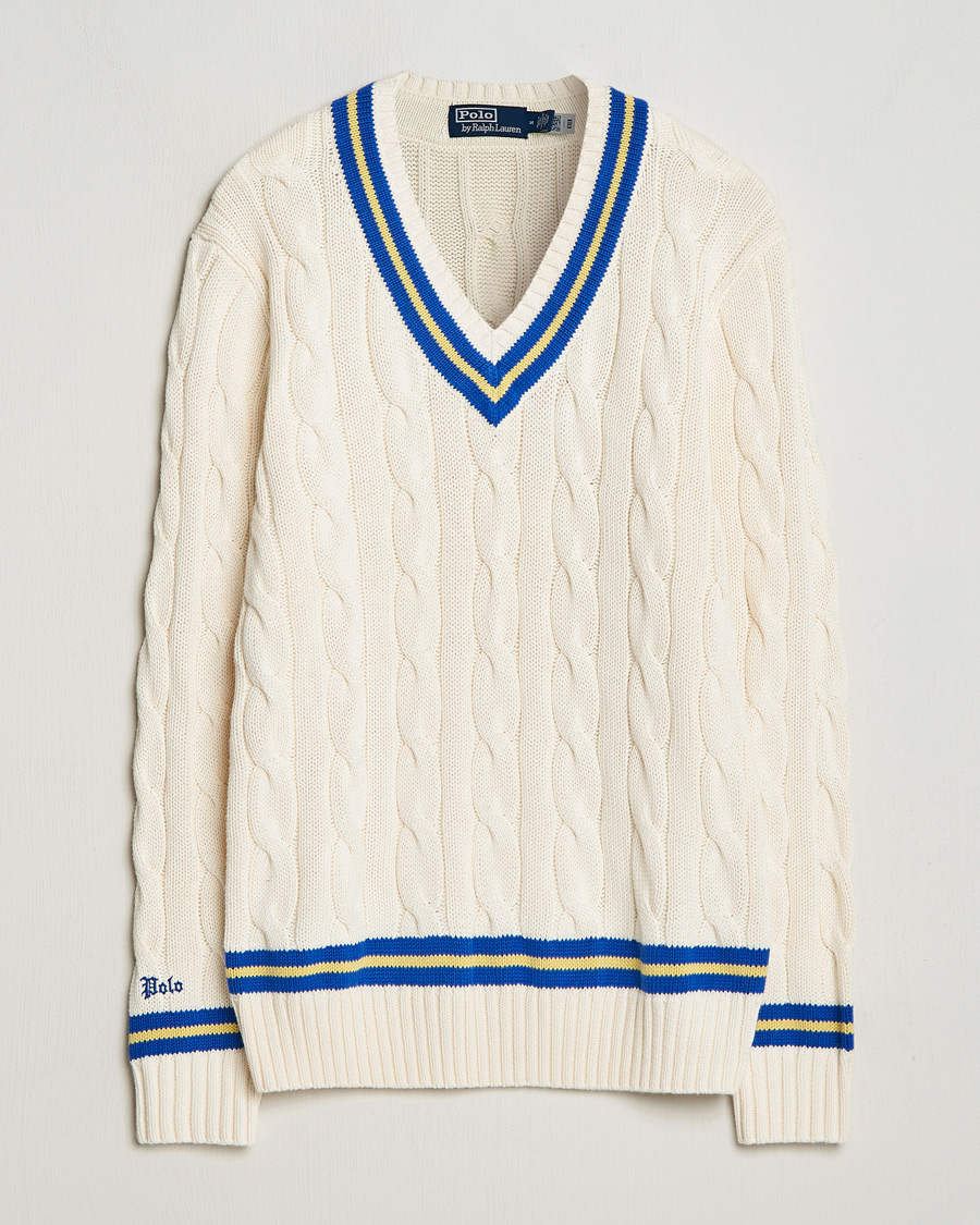 Hombres | Jerséis y prendas de punto | Polo Ralph Lauren | Cricket Cotton V-Neck Sweater Cream/Navy Stripe