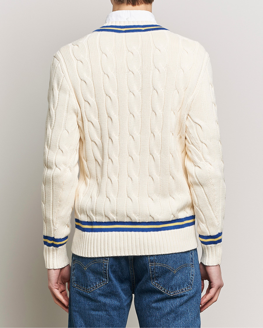 Hombres | Jerséis y prendas de punto | Polo Ralph Lauren | Cricket Cotton V-Neck Sweater Cream/Navy Stripe