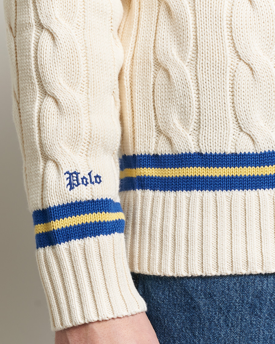 Hombres | Jerséis y prendas de punto | Polo Ralph Lauren | Cricket Cotton V-Neck Sweater Cream/Navy Stripe