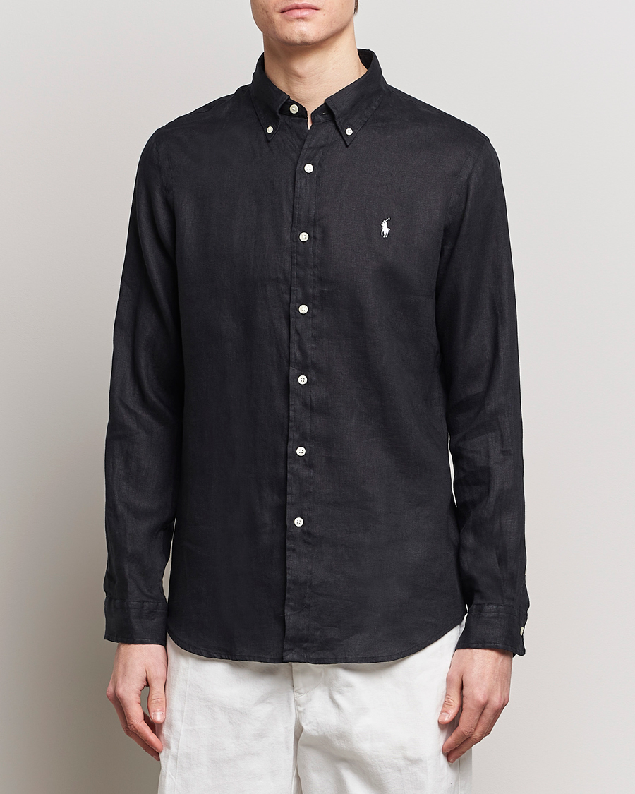 Hombres | Camisas de lino | Polo Ralph Lauren | Custom Fit Linen Button Down Polo Black
