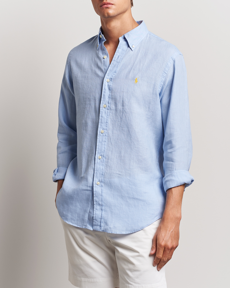 Hombres |  | Polo Ralph Lauren | Custom Fit Linen Button Down Blue Hyacinth