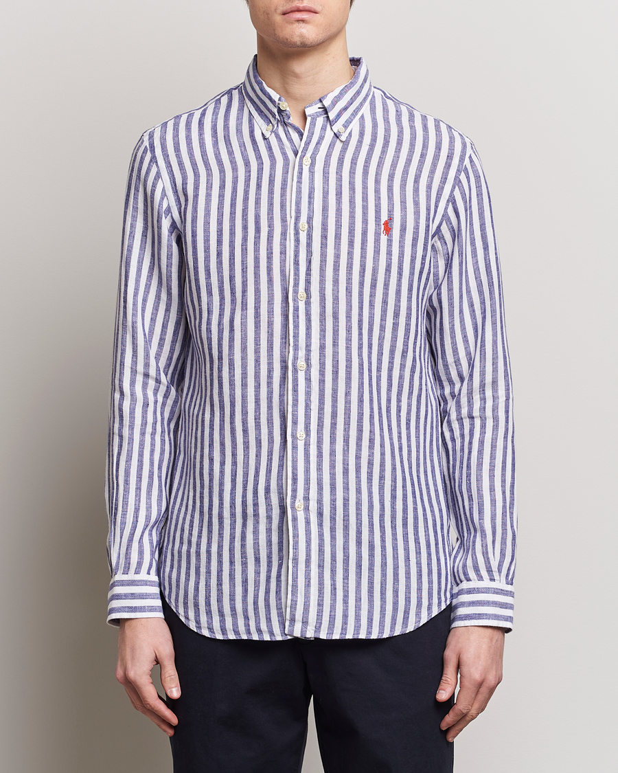 Hombres | Camisas de lino | Polo Ralph Lauren | Custom Fit Striped Linen Shirt Blue/White
