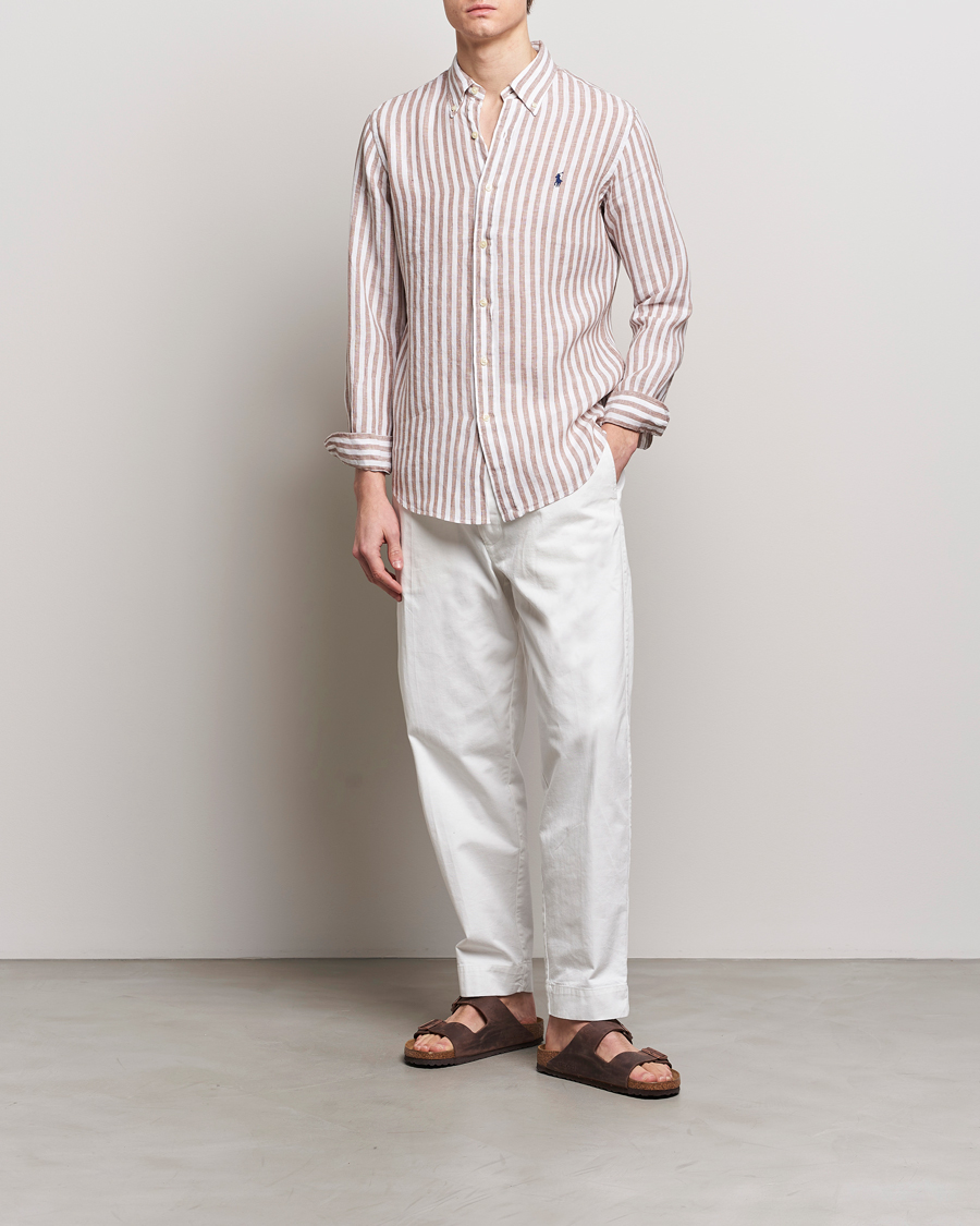 Hombres | Camisas | Polo Ralph Lauren | Custom Fit Striped Linen Shirt Khaki/White