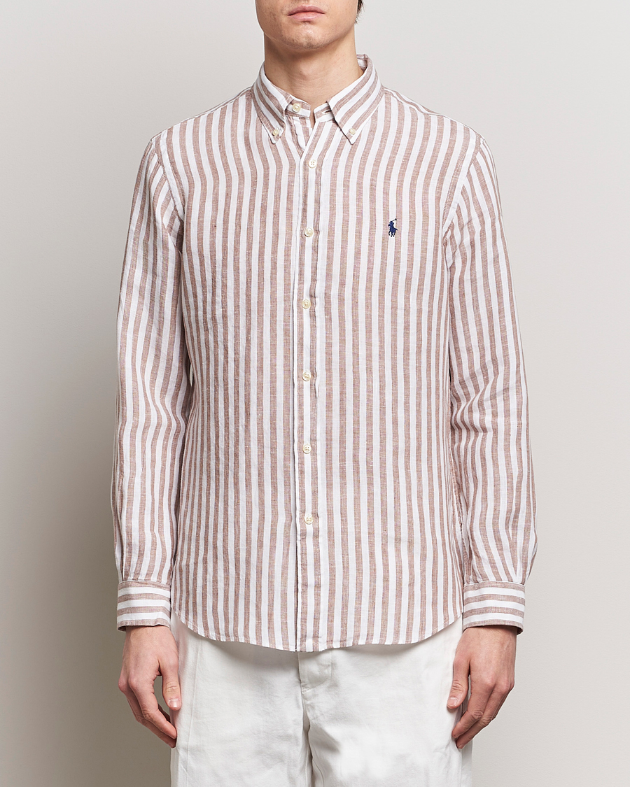 Hombres |  | Polo Ralph Lauren | Custom Fit Striped Linen Shirt Khaki/White