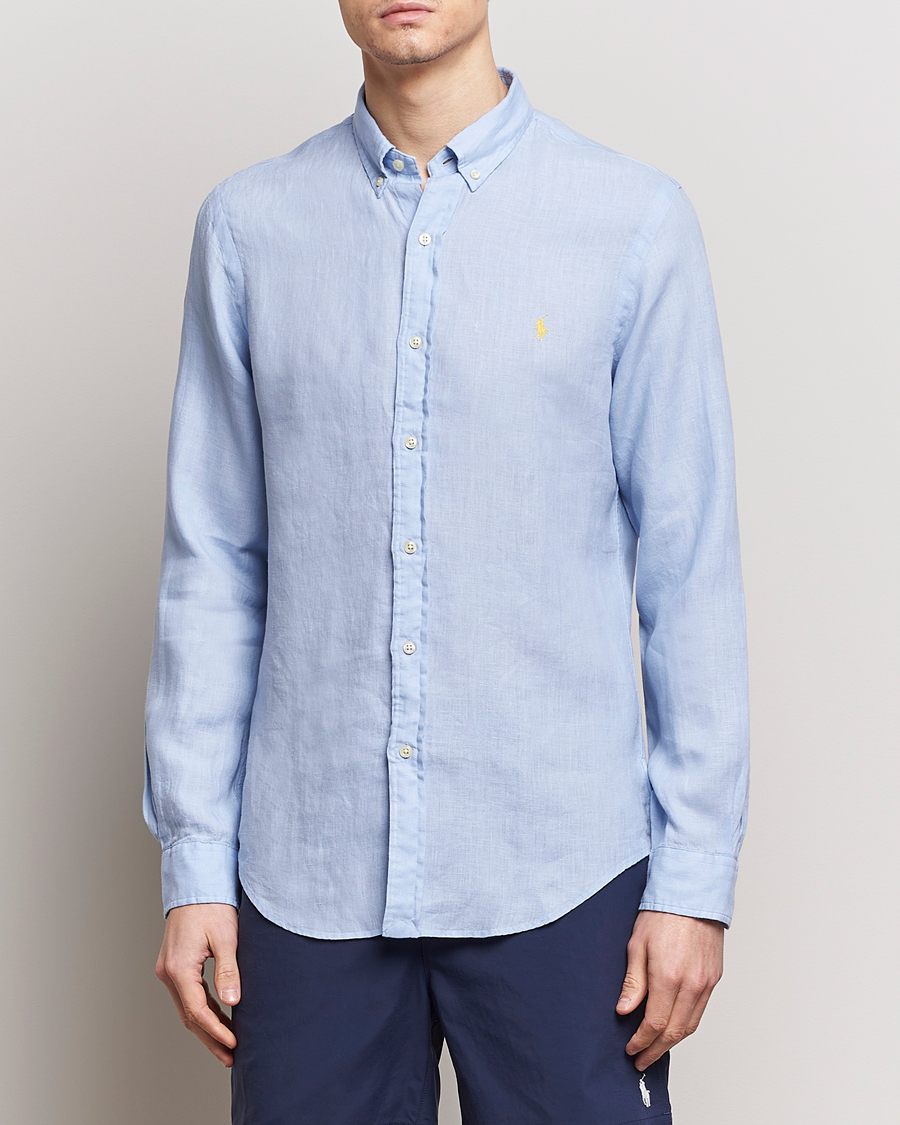 Hombres | Camisas de lino | Polo Ralph Lauren | Slim Fit Linen Button Down Shirt Blue Hyacinth