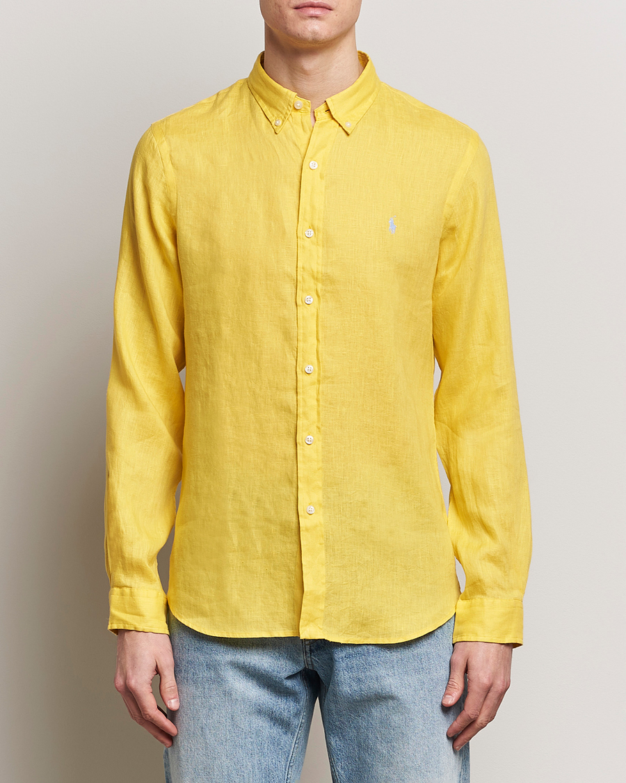 Hombres | Camisas de lino | Polo Ralph Lauren | Slim Fit Linen Button Down Shirt Sunfish Yellow