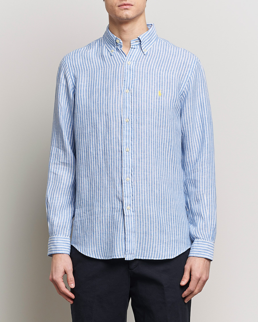 Hombres | Camisas de lino | Polo Ralph Lauren | Custom Fit Striped Linen Shirt Blue/White